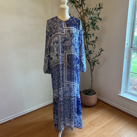 Royal blue bandana long sleeve maxi dress NWTS ✨ size large length 57” - Picture 3 of 10